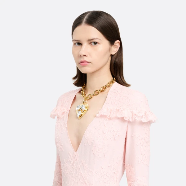 Alessandra Rich Metal Necklace with Crystal Pendant Heart in Crystal and Gold, view 3