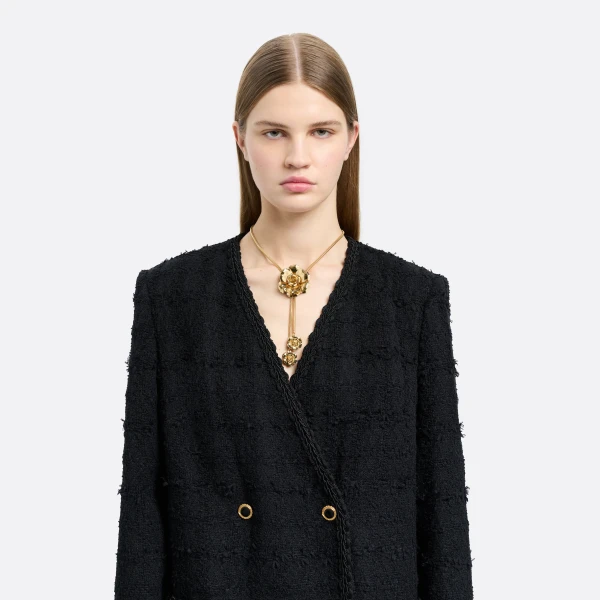 Alessandra Rich Metal Necklace with Flower Embellishments in Gold, view 2
