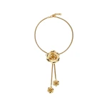 Alessandra Rich Metal Necklace with Flower Embellishments in Gold