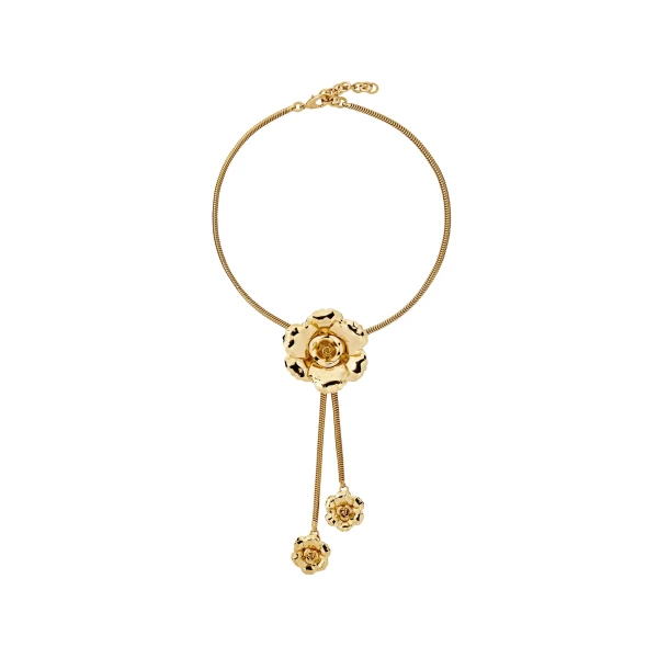 Metal Necklace with Flower Embellishments in Gold