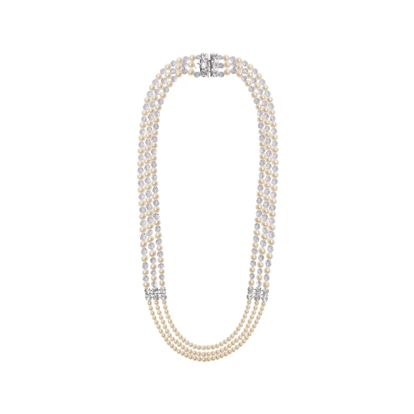 Multi-Strand Pearl Necklace in Pearl and Silver