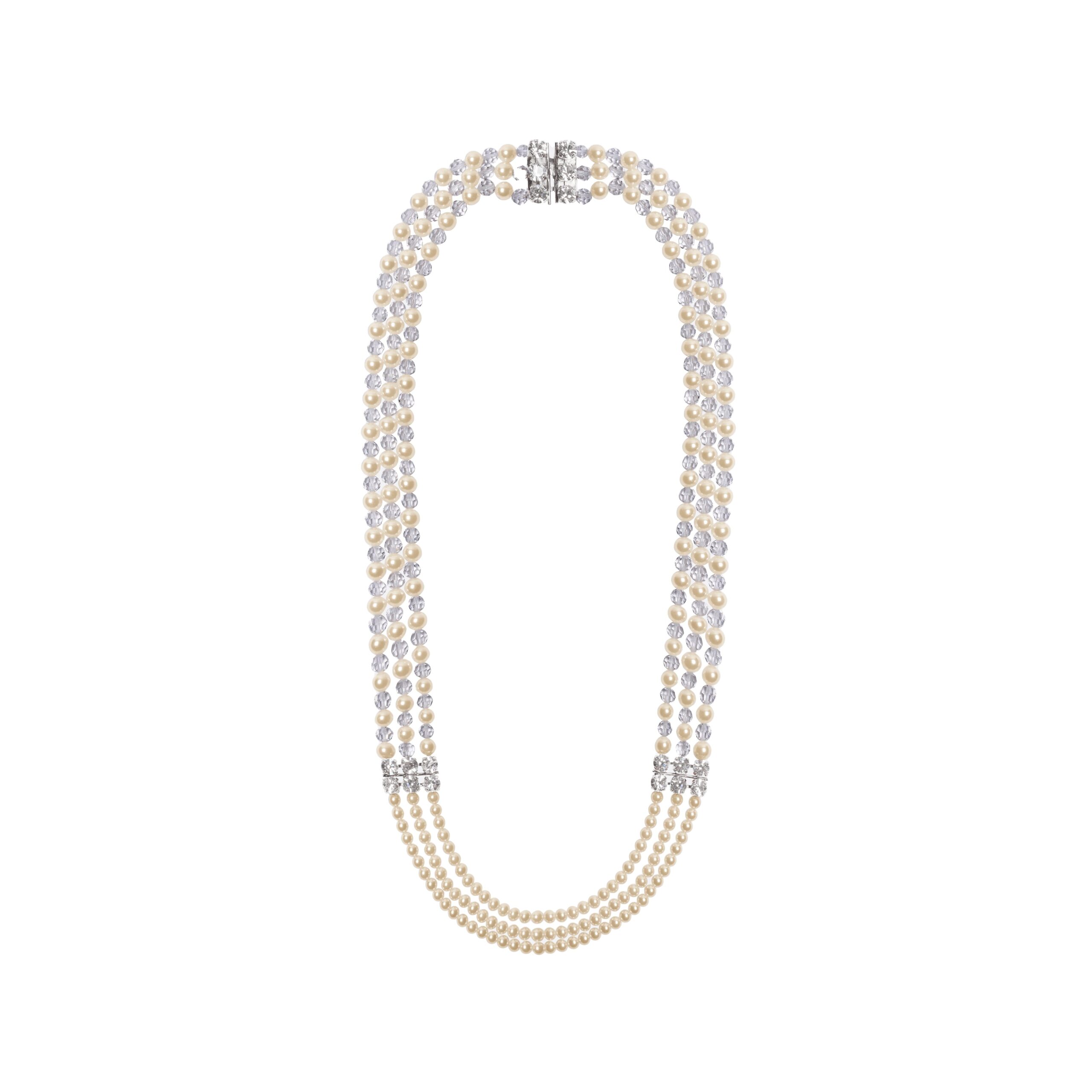 Alessandra Rich Multi-Strand Pearl Necklace in Pearl and Silver Alessandra Rich Multi-Strand Pearl Necklace in Pearl and Silver