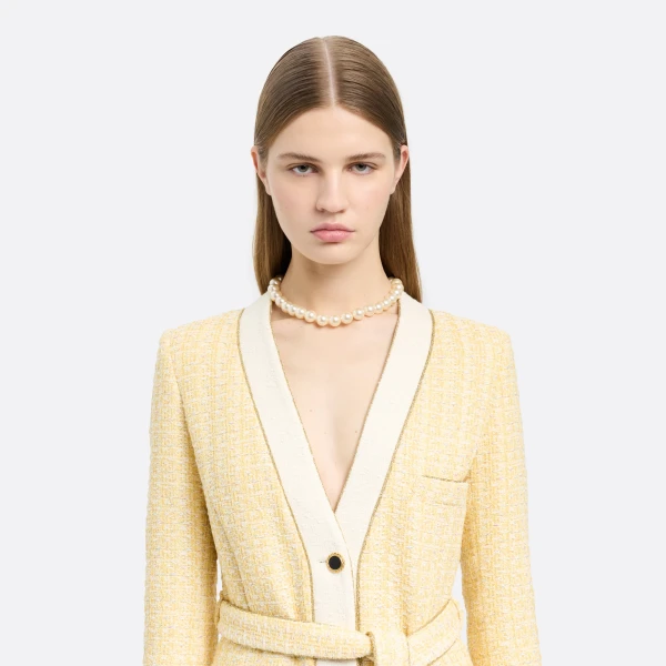 Alessandra Rich Pearl Necklace with Crystal Embellishment in Pearl and Gold, view 2