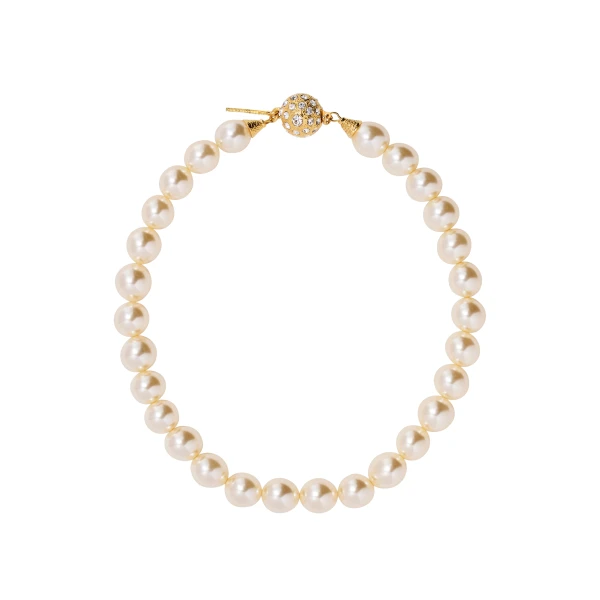 Pearl Necklace with Crystal Embellishment in Pearl and Gold
