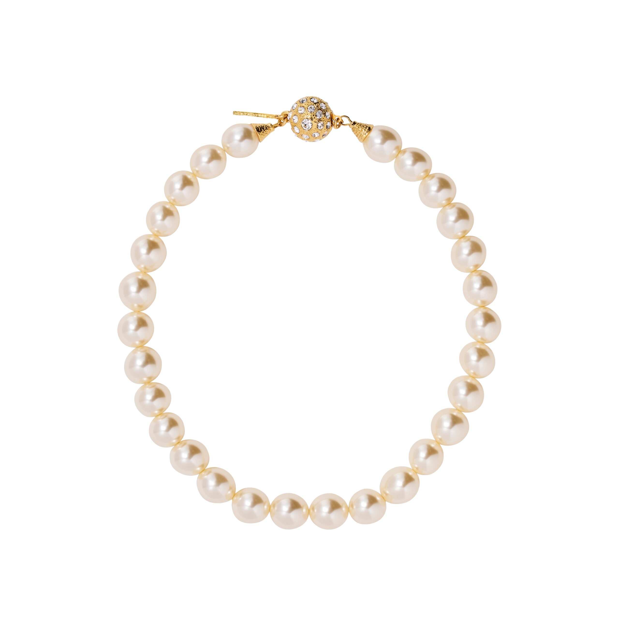 Alessandra Rich Pearl Necklace with Crystal Embellishment in Pearl and Gold Alessandra Rich Pearl Necklace with Crystal Embellishment in Pearl and Gold
