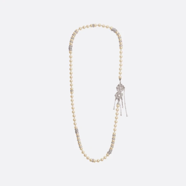 Alessandra Rich Pearl Necklace with Flower Closure in Pearl and Silver, view 2