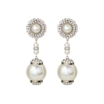 Alessandra Rich Pearl and Crystal Earrings with Pendant in Pearl and Silver
