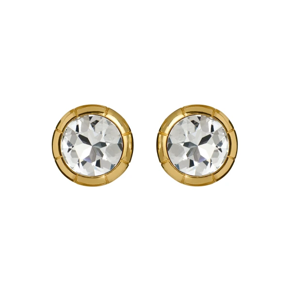Round Metal and Crystal Earrings in Crystal and Gold