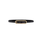 Alessandra Rich Slim Leather Belt with Crystal Buckle in Black