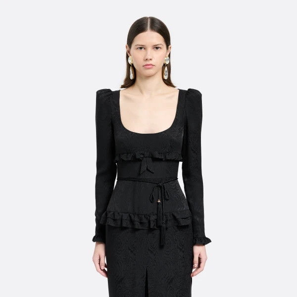 Alessandra Rich Torchon Belt with Tassels in Black, view 3