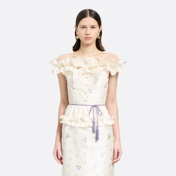Alessandra Rich Torchon Belt with Tassels in Lilac, view 3