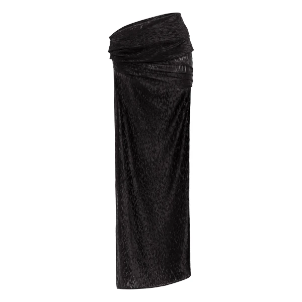 Alex Perry Asymmetric Drape Skirt in Leopard Lace, Black | Maxi Skirts | Luxury Shoes 