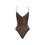 Alex Perry Bikini Bodysuit in Leopard Lace, Brown | Bodysuit | Luxury Shoes 