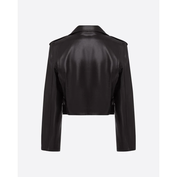 Alex Perry Cropped Biker Jacket in Leather, Black