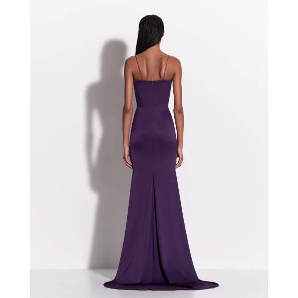 Alex Perry Cupped Asymmetric Tiered Drape Gown in Satin Crepe, Blackberry