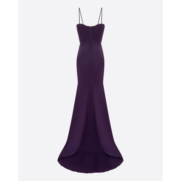 Alex Perry Cupped Asymmetric Tiered Drape Gown in Satin Crepe, Blackberry