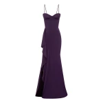 Alex Perry Cupped Asymmetric Tiered Drape Gown in Satin Crepe, Blackberry | Evening Gowns | Luxury Shoes 