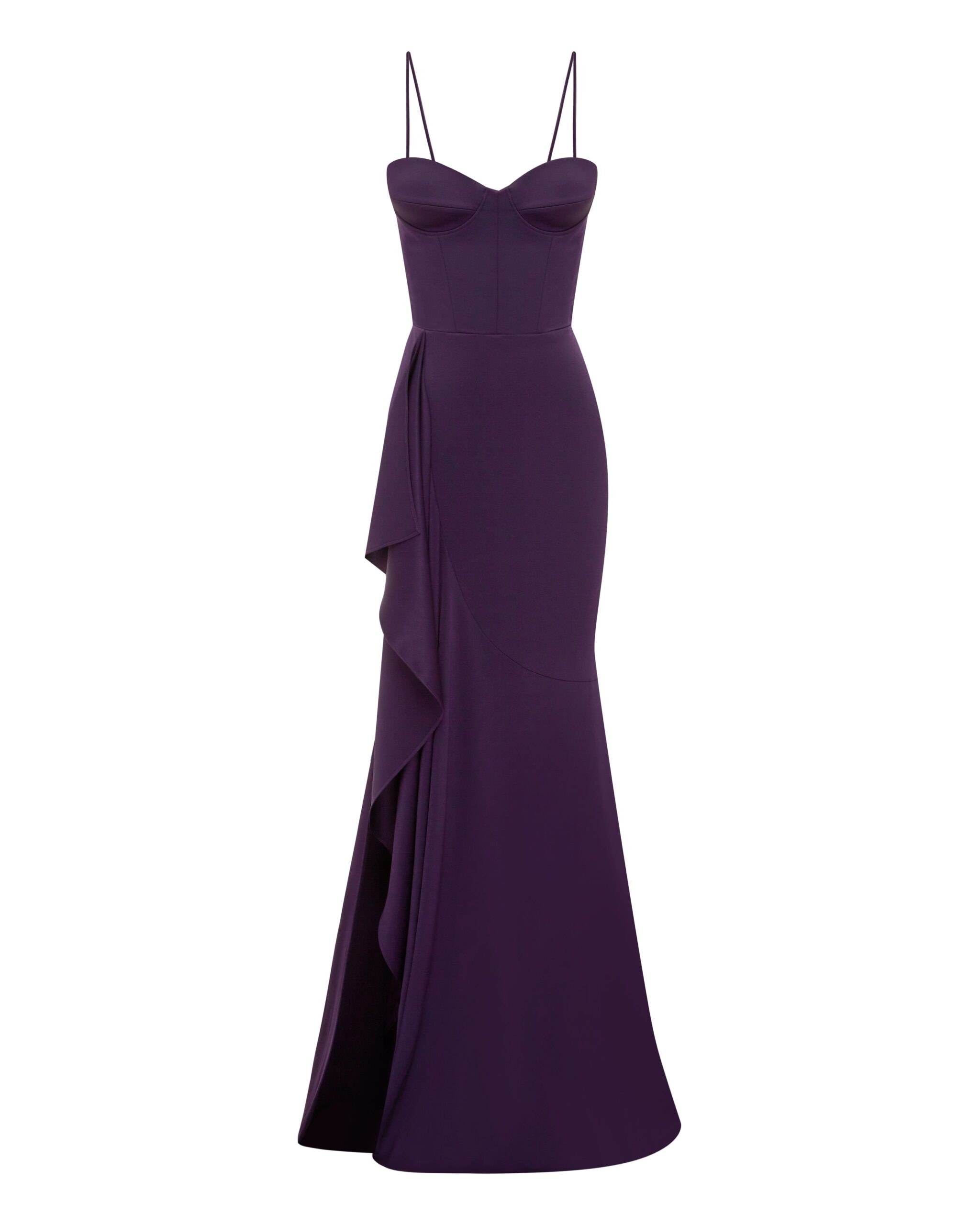 Alex Perry Cupped Asymmetric Tiered Drape Gown in Satin Crepe, Blackberry Alex Perry Cupped Asymmetric Tiered Drape Gown in Satin Crepe, Blackberry | Evening Gowns | Luxury Shoes
