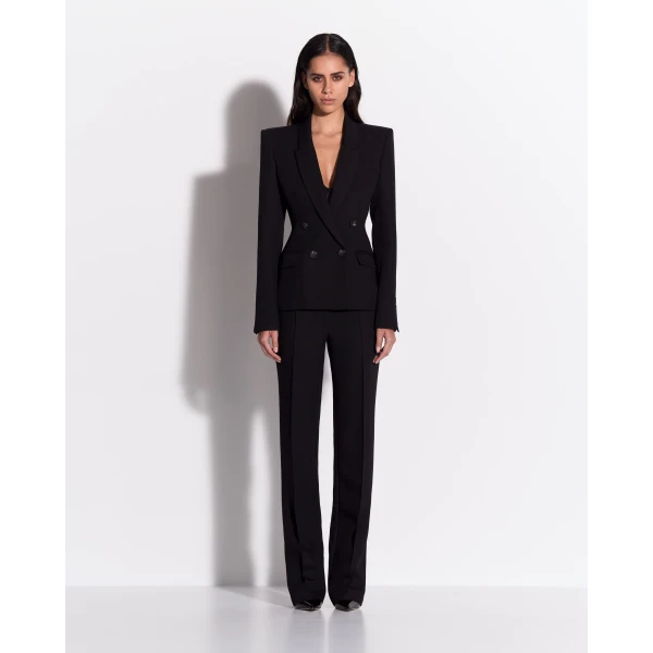Alex Perry Double Breasted Fitted Blazer in Wool Suiting, Black