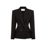 Alex Perry Double Breasted Fitted Blazer in Wool Suiting, Black | Blazers | Luxury Shoes 