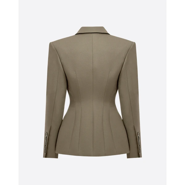Alex Perry Double Breasted Fitted Blazer in Wool Suiting, Sage