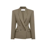 Alex Perry Double Breasted Fitted Blazer in Wool Suiting, Sage | Blazers | Luxury Shoes 