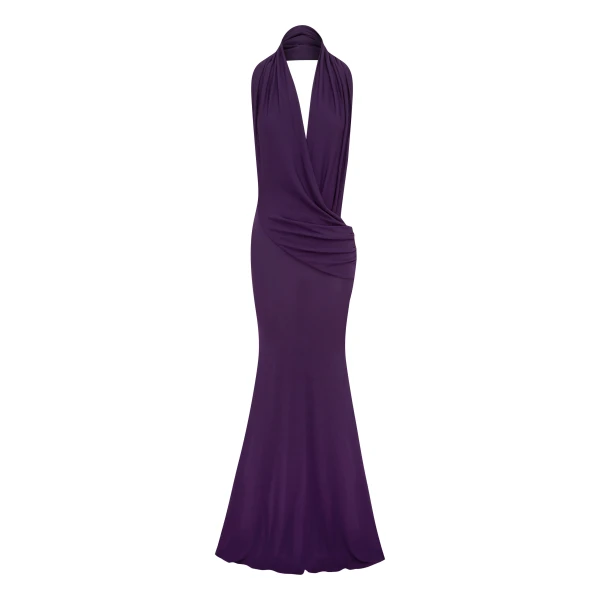 Alex Perry Halter Drape Gown in Dry Jersey, Violet | Evening Gowns | Luxury Shoes 