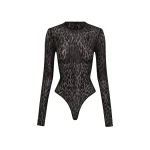 Alex Perry Long Sleeve Bodysuit in Leopard Lace, Black | Bodysuit | Luxury Shoes 
