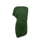 Alex Perry One Shoulder Cape Sleeve Twist Mini Dress in Dry Jersey, Forest Green | Mini Dresses | Luxury Shoes 