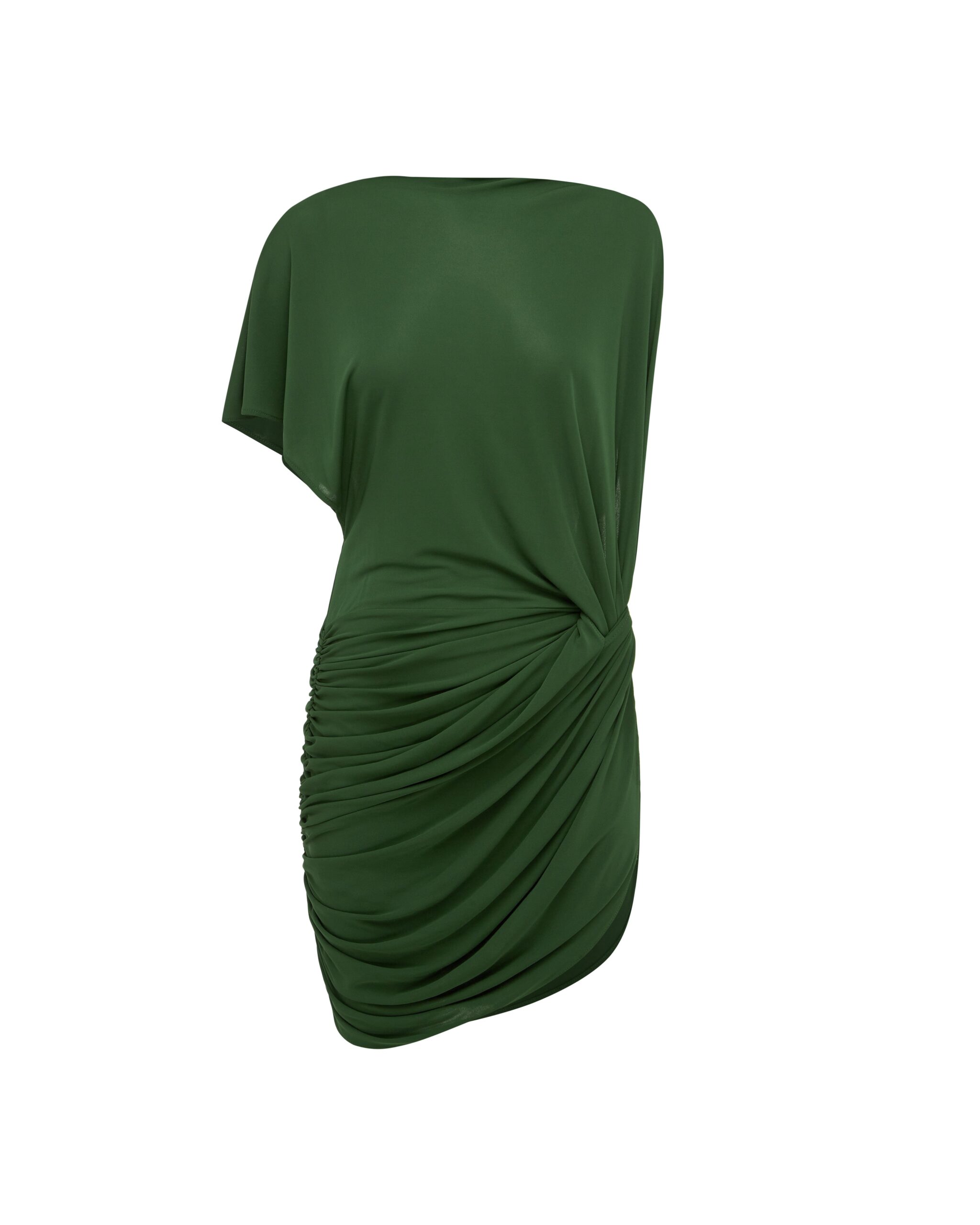 Alex Perry One Shoulder Cape Sleeve Twist Mini Dress in Dry Jersey, Forest Green Alex Perry One Shoulder Cape Sleeve Twist Mini Dress in Dry Jersey, Forest Green | Mini Dresses | Luxury Shoes