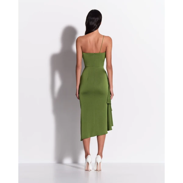 Alex Perry One Shoulder Drape Dress in Satin Crepe, Fern