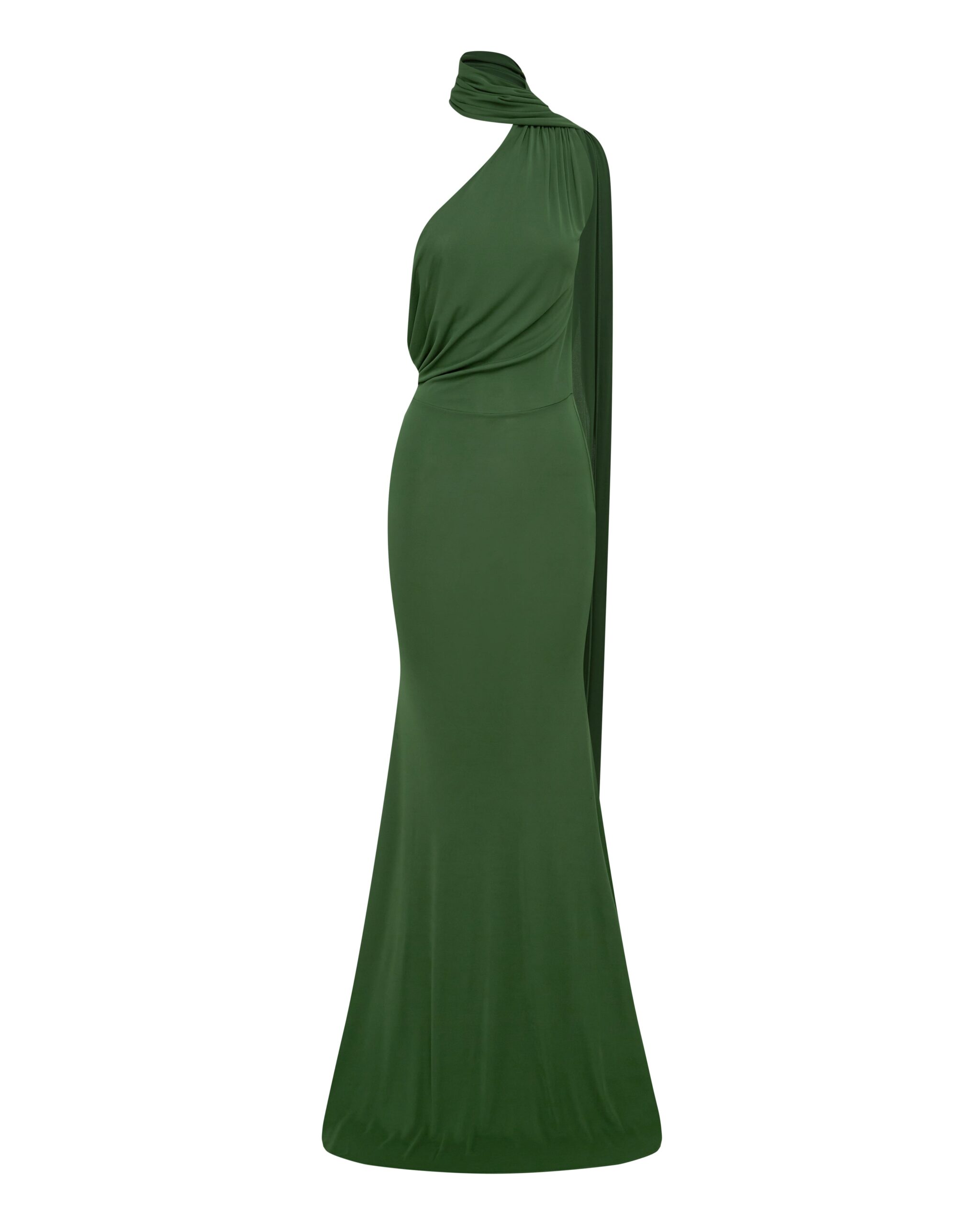 Alex Perry One Shoulder Scarf Gown in Dry Jersey, Forest Green Alex Perry One Shoulder Scarf Gown in Dry Jersey, Forest Green | Evening Gowns | Luxury Shoes