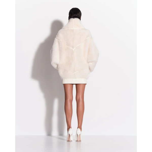 Alex Perry Oversize Biker Jacket in Shearling, White