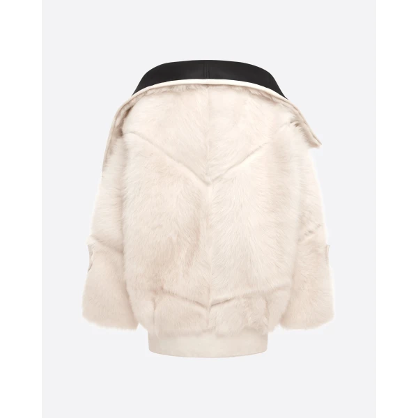 Alex Perry Oversize Biker Jacket in Shearling, White