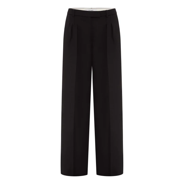 Pleated Trouser in Wool Suiting, Black