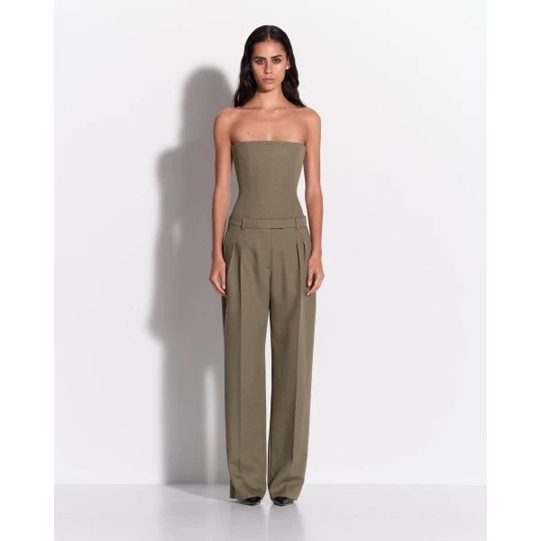 Alex Perry Pleated Trouser in Wool Suiting, Sage
