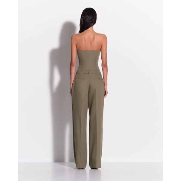 Alex Perry Pleated Trouser in Wool Suiting, Sage