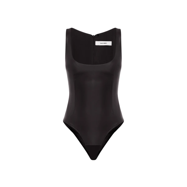 Scoop Singlet Bodysuit in Leather, Black