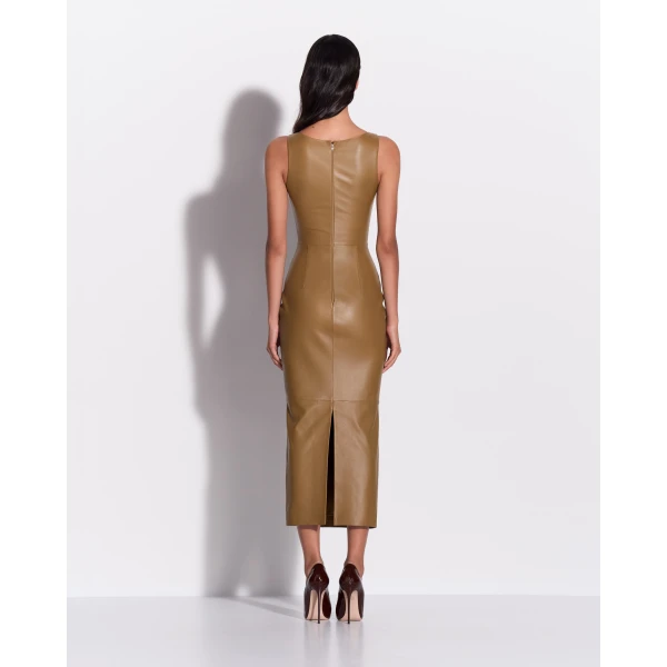 Alex Perry Scoop Singlet Dress in Leather, Dijon