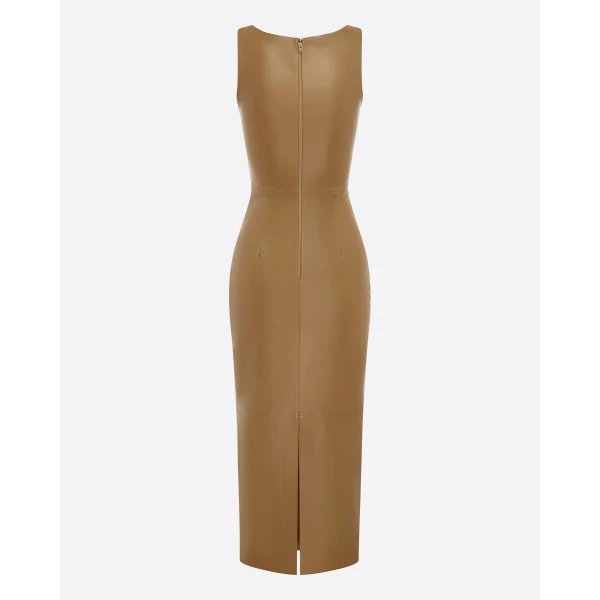 Alex Perry Scoop Singlet Dress in Leather, Dijon