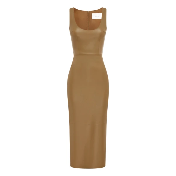 Scoop Singlet Dress in Leather, Dijon