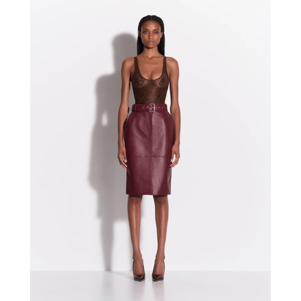 Alex Perry Skirt in Leather, Cherry