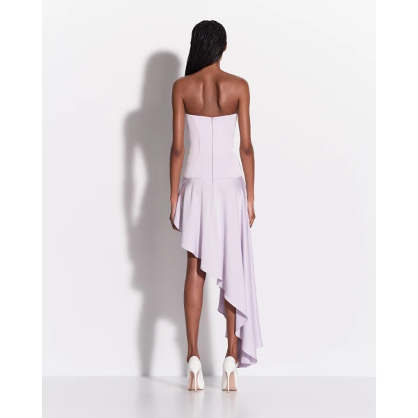 Alex Perry Strapless Cupped Longline Asymmetric Dress in Satin Crepe, Lavender
