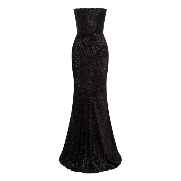 Alex Perry Strapless Drape Gown in Devoré, Black | Evening Gowns | Luxury Shoes 