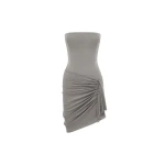 Alex Perry Strapless Drape Mini Dress in Stretch Mesh, Grey | Mini Dresses | Luxury Shoes 