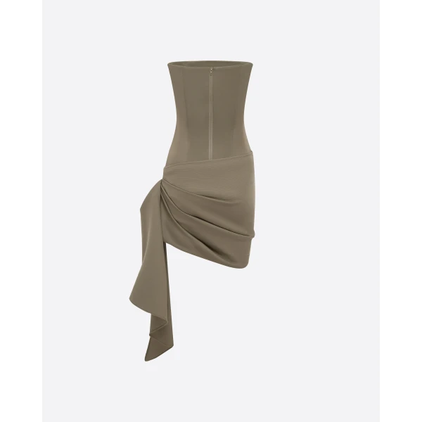 Alex Perry Strapless Drape Mini Dress in Wool Suiting, Sage