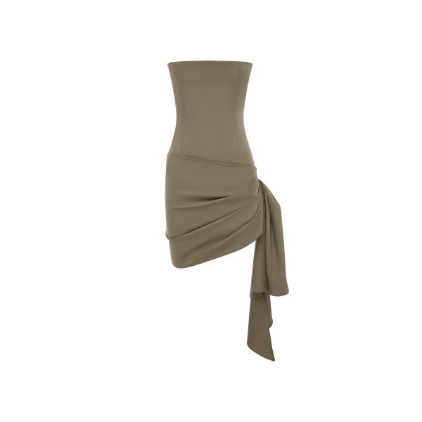Alex Perry Strapless Drape Mini Dress in Wool Suiting, Sage | Mini Dresses | Luxury Shoes 