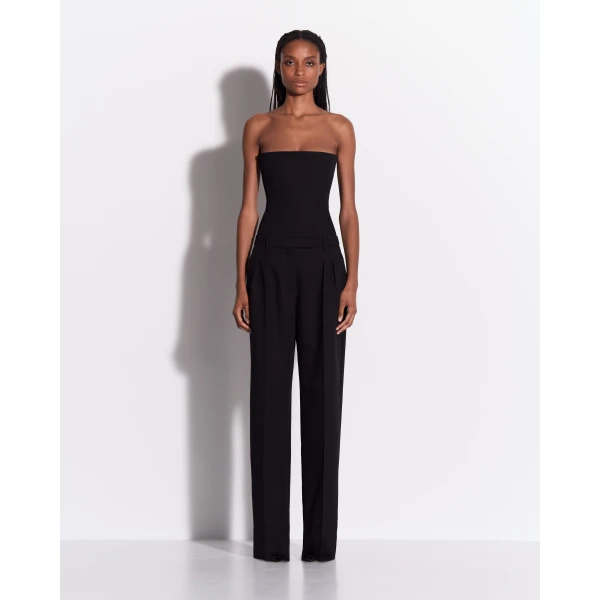 Alex Perry Strapless Longline Corset Top in Wool Suiting, Black