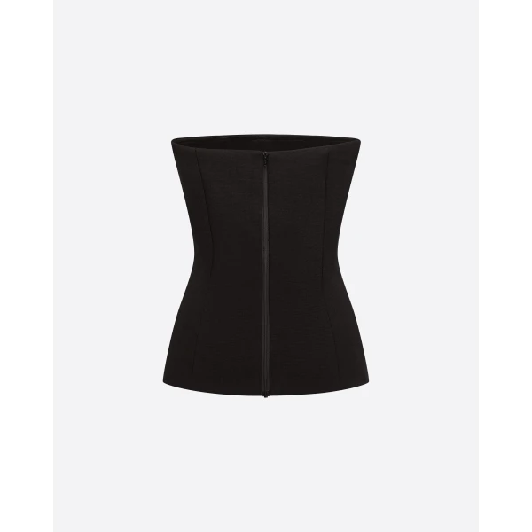 Alex Perry Strapless Longline Corset Top in Wool Suiting, Black