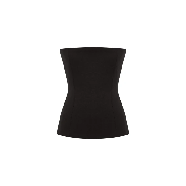 Strapless Longline Corset Top in Wool Suiting, Black
